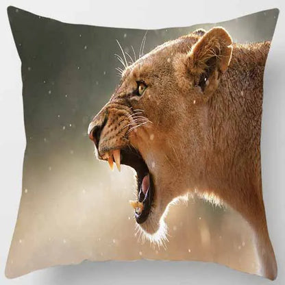 DecorBites™ Animals World Tiger Lion Pillow Case for Cute Home Decor in Sofa Living Room