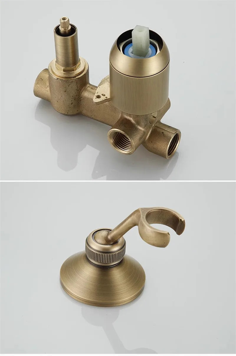 DecorBites™ Antique Brass Shower Faucet Set with 10 Inch Round Head - Bathroom Wall Kit