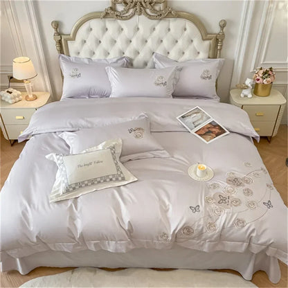 DecorBites™ Blue Butterfly Flower 600TC Egyptian Cotton Duvet Cover Set