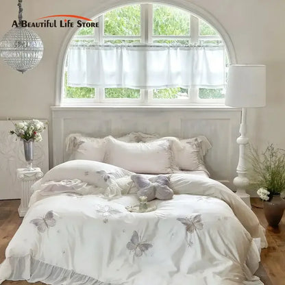 DecorBites™ Butterfly Lace Ruffles Embroidery Bedding Set 4Pcs
