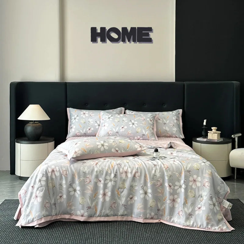 DecorBites™ Cool Silk Summer Quilt Set with Sheets & Pillowcases