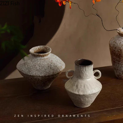 DecorBites™ Ceramic Vase: Wabi-sabi Style, Retro Floral Arrangement, Room Decor