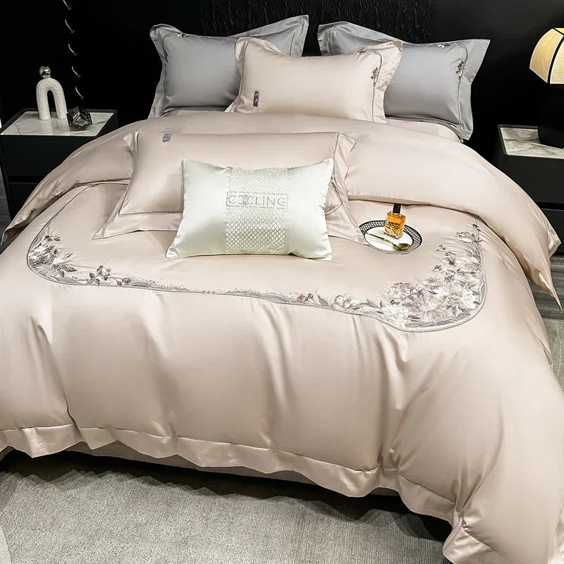 DecorBites™ Chic Flowers Embroidery Luxury Bedding Set - 1000TC Egyptian Cotton 4Pcs
