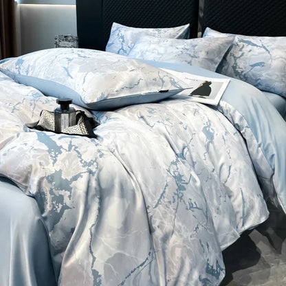DecorBites™ Black Grey Marble Ice Silk Duvet Cover Set - Luxury Cooling Comfort, Nordic Style