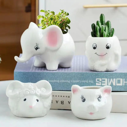 DecorBites™ Animal Cartoon Ceramic Flowerpot for Nursery Planting - Cute Rabbit Elephant Sheep Octopus