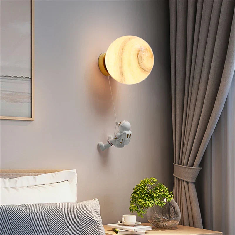 DecorBites™ Astronaut Moon Wall Lamp: Modern Minimalist Kids Bedroom Background Light