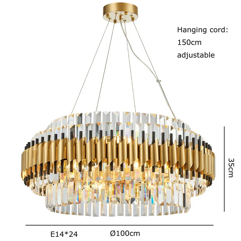 DecorBites™ Gold Crystal Chandelier LED Ceiling Pendant Light - Luxurious Living Room Decor