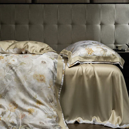 DecorBites™ Eucalyptus Fiber Floral Print Bedding Set: Duvet, Sheet, Pillowcases - 4Pcs