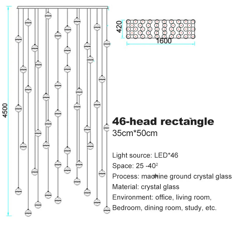 DecorBites™ Crystal Ball Chandelier Pendant Light for Staircase Hallway Bar Décor