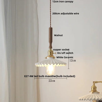DecorBites™ Ceramic Walnut Wood Pendant Light Fixture - Adjustable LED Lamparas for Study Aisle