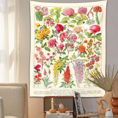 DecorBites™ Botanical Floral Tapestry Wall Hanging Garden Flower Illustration Cactus Boho Hippie Dorm Decor