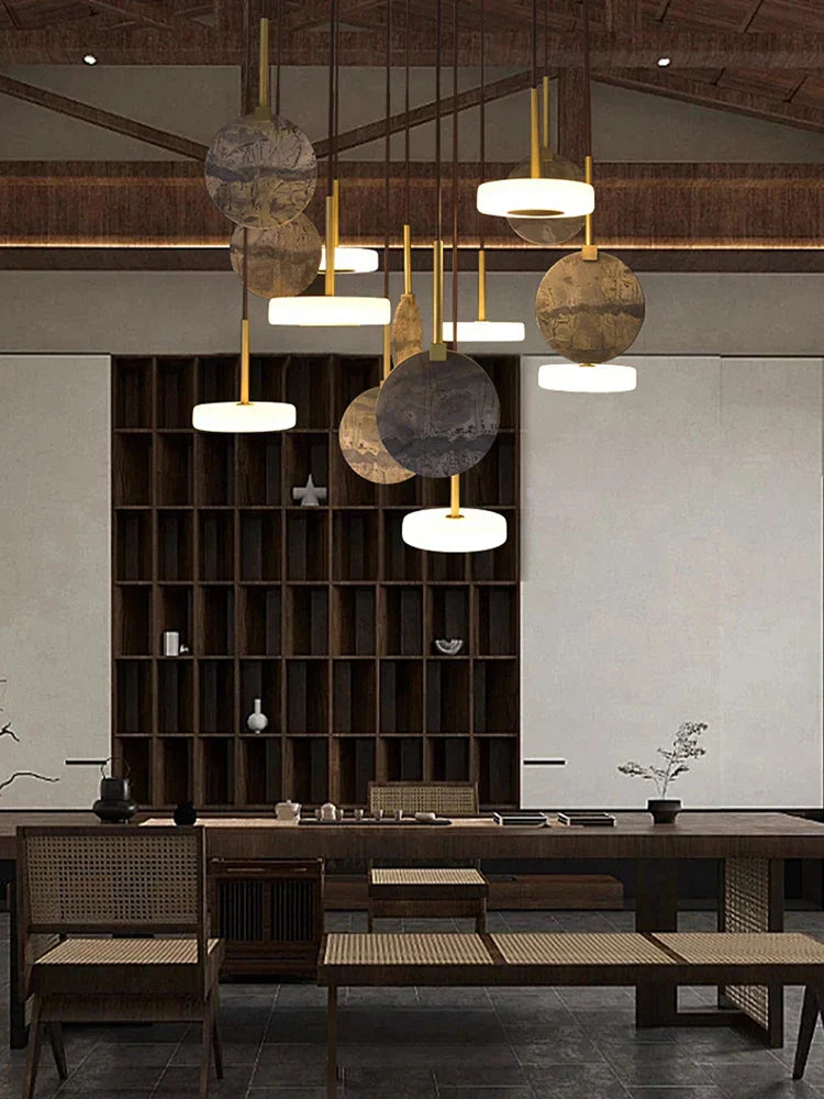 DecorBites™ Burlywood Marble LED Ceiling Chandelier for Living Room