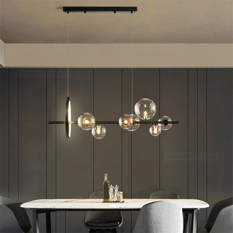DecorBites™ Glass Ball LED Chandelier: Modern Long Pendant Lighting for Living Room and Shop