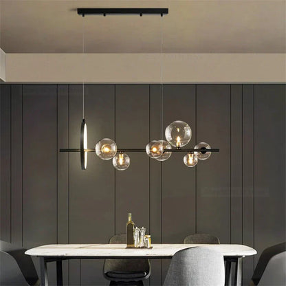 DecorBites™ Glass Ball LED Chandelier: Modern Long Pendant Lighting for Living Room and Shop