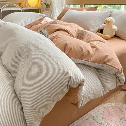 DecorBites™ Cozy Striped Cotton Bedding Set - Breathable & Soft Quilt Kit