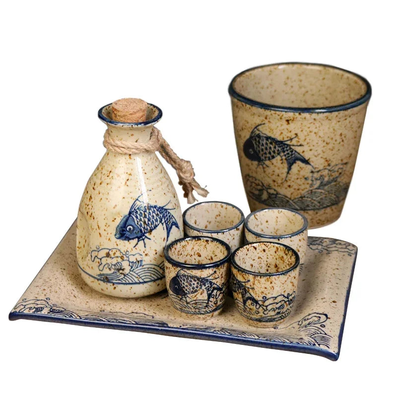 ™ Japanese Sake Pot Set Handcrafted Ceramic Wine Warmer Vintage Spirits Cup