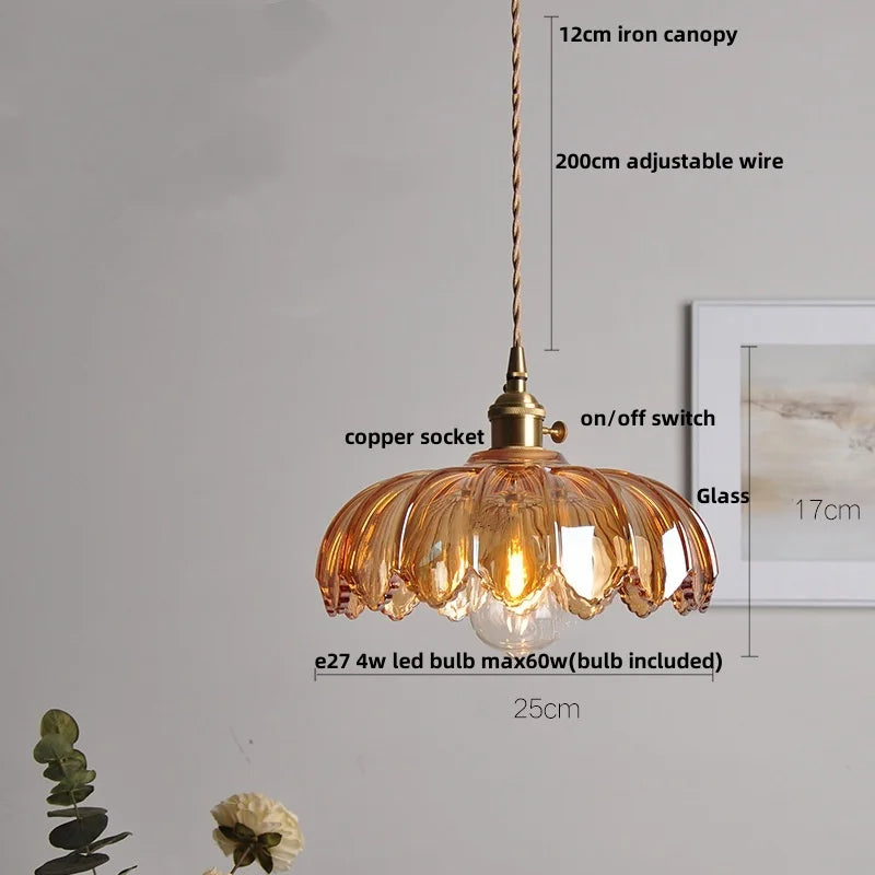 DecorBites™ Amber Glass LED Pendant Lamp Modern Nordic Hanging Light