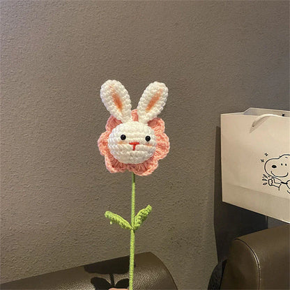 DecorBites™ Knitted Sunflower & Rabbit Bouquet: Handmade Crochet DIY Home Decor & Gift