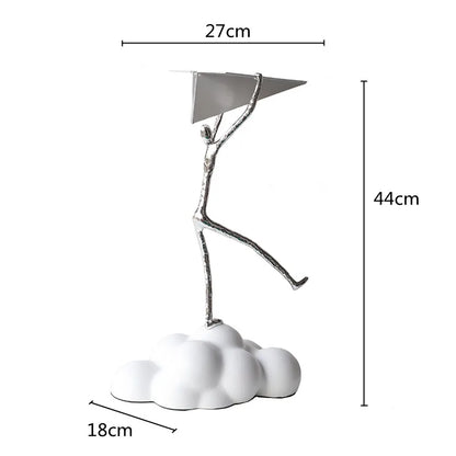 "DecorBites™ Resin Paper Airplane Cloud Figure for Home Decor - Black Cartoon Abstract Figurine"