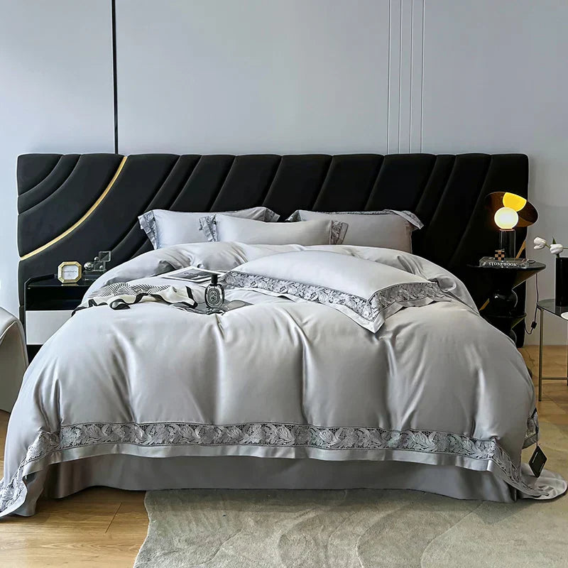 DecorBites™ Luxe 1500TC Egyptian Cotton Lace Wide Edge Bedding Set: Duvet Cover, Sheet, Pillowcases