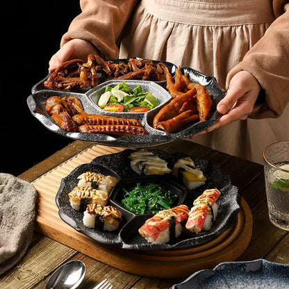 DecorBites™ Ceramic 4-Grid Dinner Plate - Retro Tableware for Fruits, Snacks, and Desserts