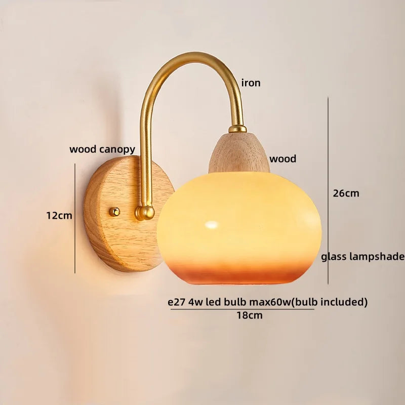 DecorBites™ Glass Wood LED Wall Lights Decor for Bedroom Living Room Coffee Mirror Bedside Lamp