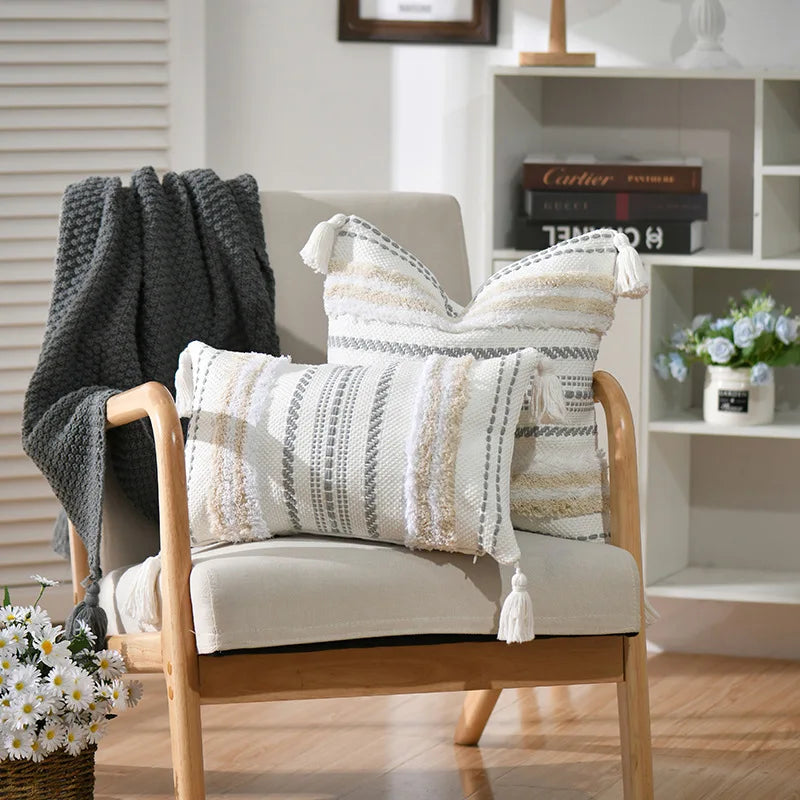 DecorBites™ Boho Geometric Tufted Tassel Cushion Cover 30x50/45x45cm