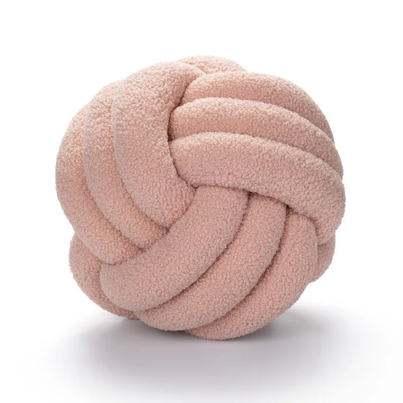 DecorBites™ Handmade Knotted Boucle Circle Plush Pillow Brown
