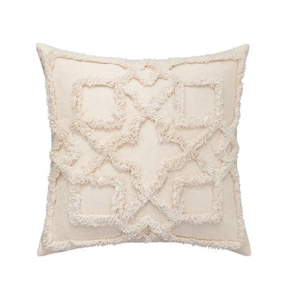 DecorBites™ Boho Tufted Embroidered Cotton Canvas Cushion Cover Grey Beige Tassel Pillowcase