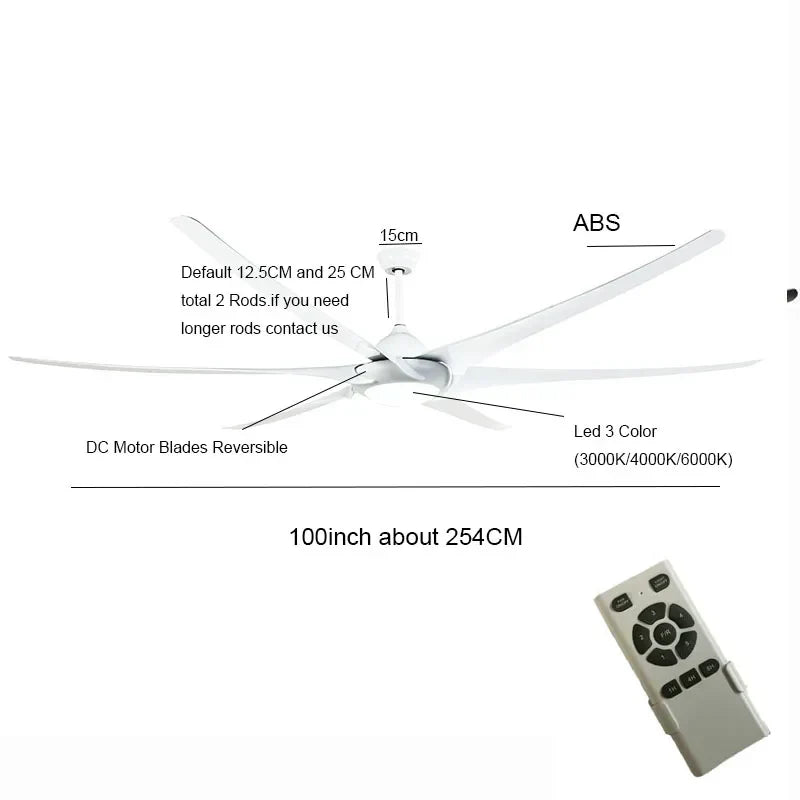 DecorBites™ 100" Large Ceiling Fan with Light, DC Motor, Reverse Blades, Stainless Steel Finish