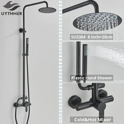 DecorBites™ Black Shower Faucet Set with Rainfall Shower Head and Wall Mounted Mixer Tap