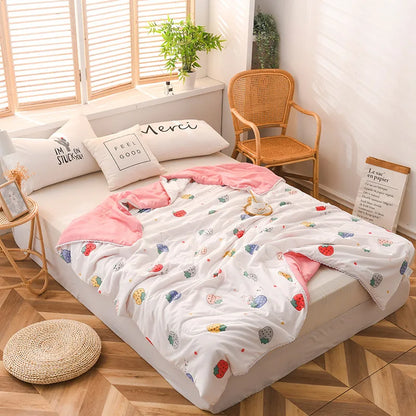 DecorBites™ Cartoon Print Quilted Double Blanket for Queen Size Bed