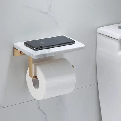 DecorBites™ Gold Marble Toilet Paper Holder Tissue Box Stand Wall Mount Bathroom Rack