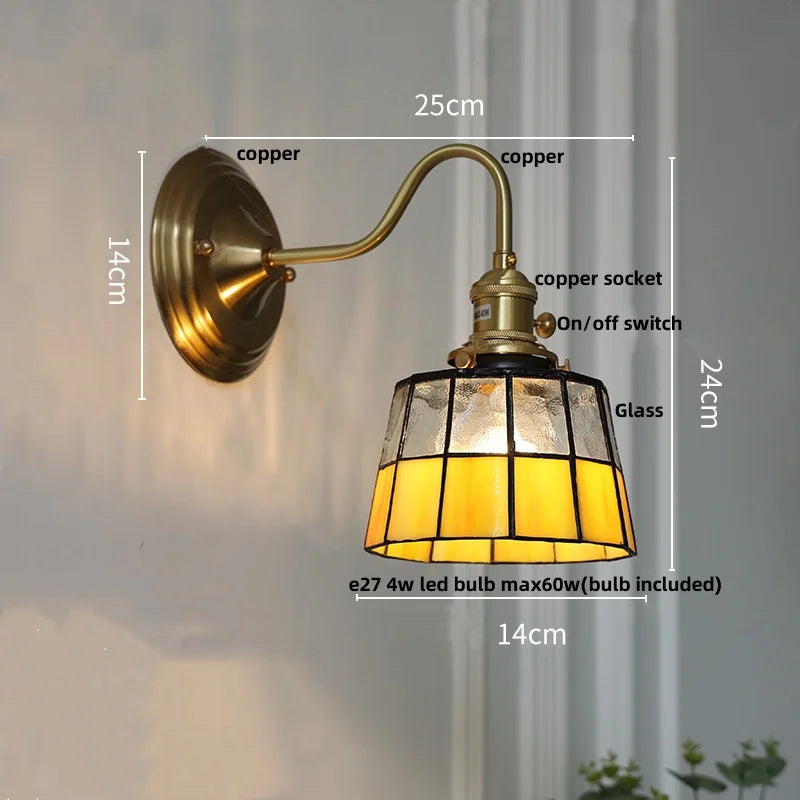 DecorBites™ Blue Glass Copper LED Wall Light Fixture Stair Bar Restaurant Bedroom E27