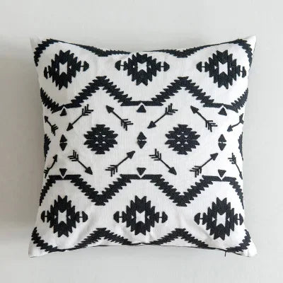 DecorBites™ Black White Embroidered Cushion Cover 45x45cm Sofa Bed Chair Home Decor