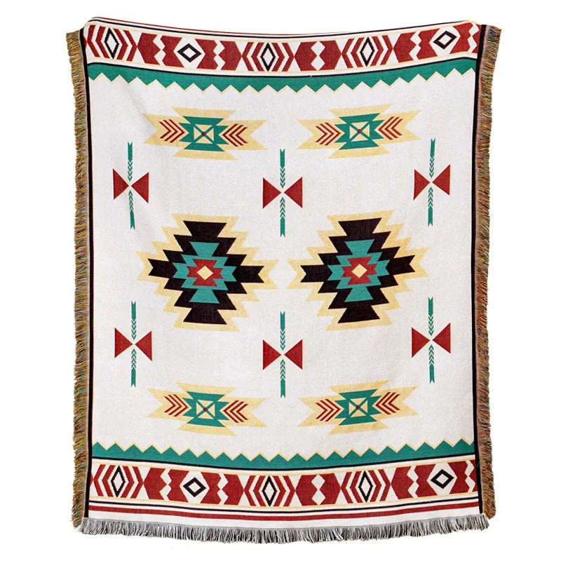DecorBites™ Beach Blanket Sofa Cover - American Country Plaid Blanket - Cotton Tassel Throw Tapestry