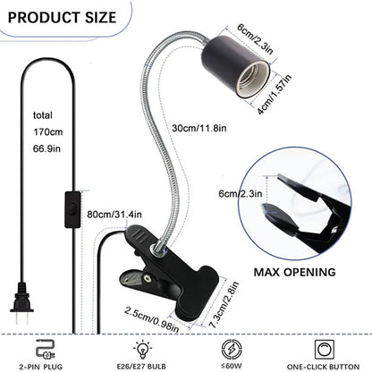 DecorBites™ Adjustable Gooseneck Clip Lamp Holder for Home Office Bedside