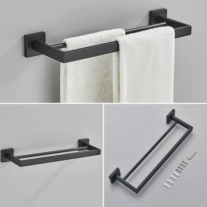 DecorBites™ Black Bathroom Accessories Set: Robe Hook, Towel Rail, Shelf, Tissue Holder