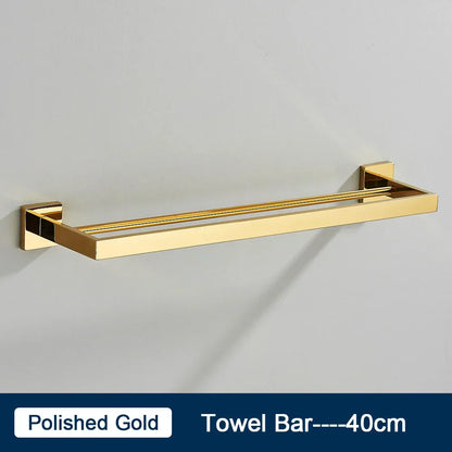 DecorBites™ Black Towel Rack Bar 40cm SUS304 Modern Gold Cloth Holder Wall Mounted