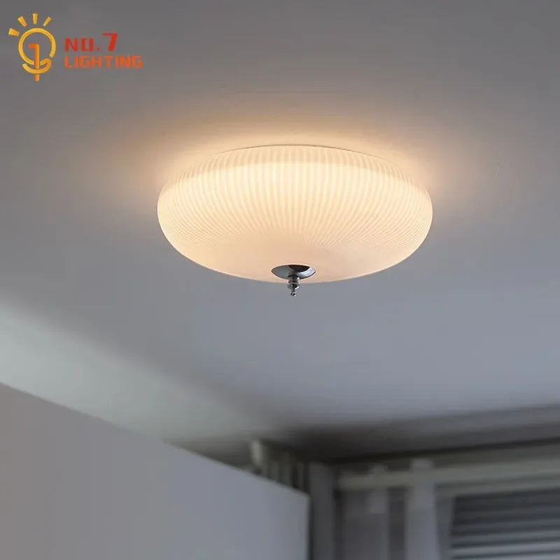 DecorBites™ Cream Glass Round Ceiling Lights | Modern LED Indoor Lighting | Bedroom Study Balcony Lighting