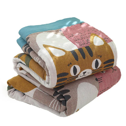 DecorBites™ Boho Printed Cotton Blanket - Green Muslin Large Soft Bed Throw Cover