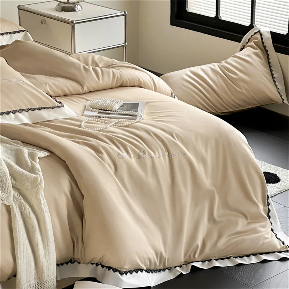 DecorBites™ Hot Diamond Lace Egyptian Cotton Bedding Set: Sheet, Pillowcase, Duvet Cover, Full-Queen-King Size