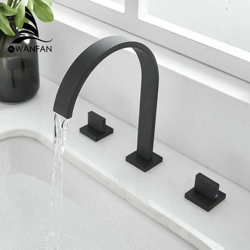 DecorBites™ Brass Chrome Bathroom Sink Faucets Deck Mounted Double Handle Hot Cold Tap