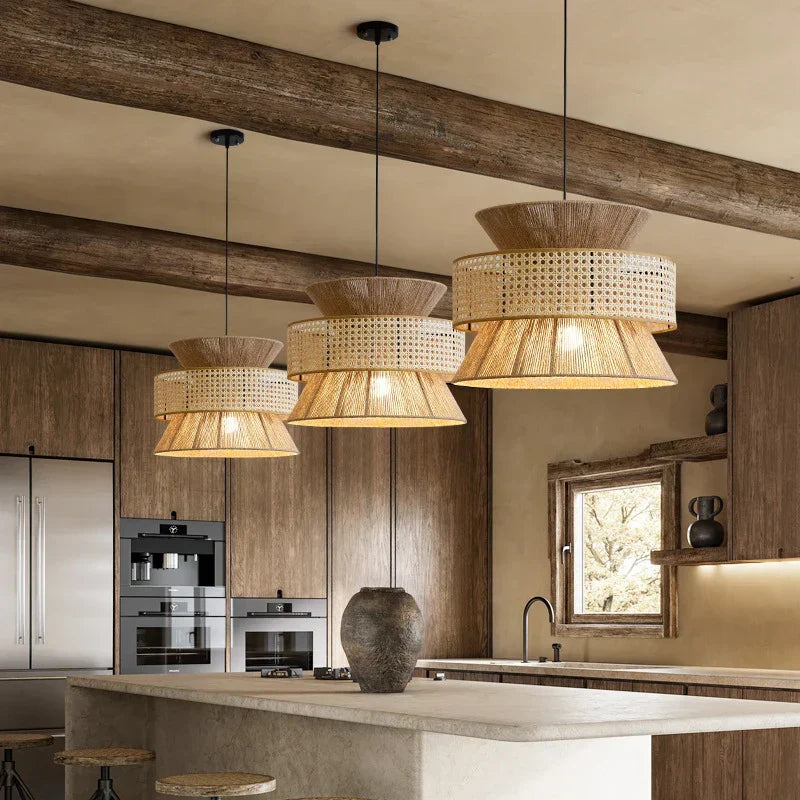 DecorBites™ Hemp Rope Chandelier: Vintage Wabi Sabi Handmade Pendant Light for B&B, Restaurant, Bar