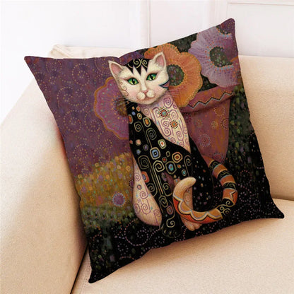 DecorBites™ Cat Print Black Short Plush Pillowcase for Modern Living Room Décor