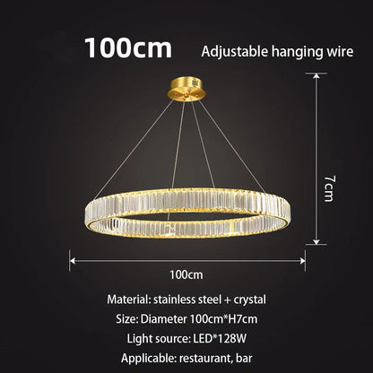 DecorBites™ Gold Crystal Round Ring Chandeliers with LED Pendant Light for Ceiling Lighting