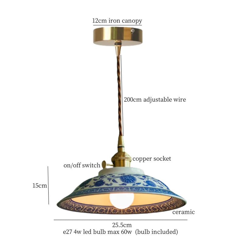 DecorBites™ Cyan Ceramic LED Pendant Light for Loft Cafe Bar Decor