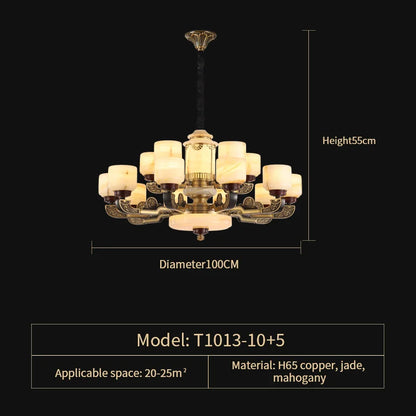 DecorBites™ All Copper Jade Chandelier | Chinese Style Living Room Dining Room Lighting