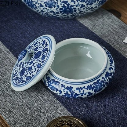 DecorBites™ Blue Flower Ceramic Tea Caddy Jar - Living Room Decor or Home Ornament