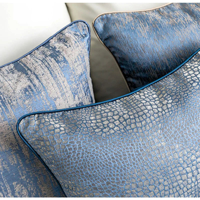 DecorBites™ Blue Geometry Jacquard Pillow Cover 45x45cm Sofa Decoration